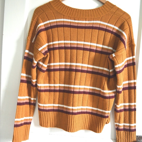 Womens V Neck Knit Striped Sweater - Picture 2 of 3